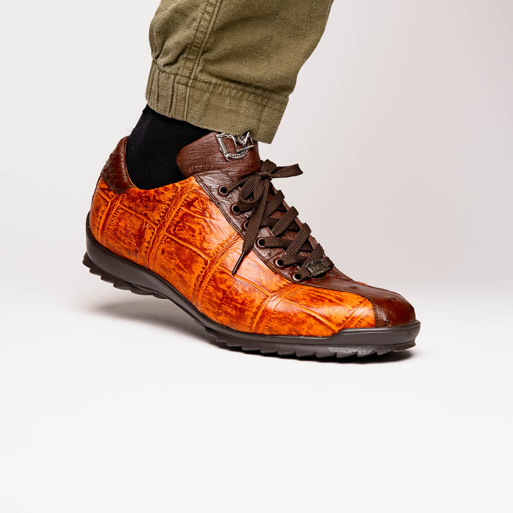 Hand painted big block alligator scales Sneaker Shoes Saulo Brandy / Brown