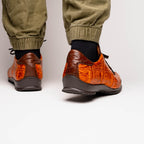 Hand painted big block alligator scales Sneaker Shoes Saulo Brandy / Brown