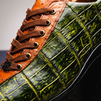 genuine alligator and ostrich quill fashion sneaker Saulo Green / Cognac