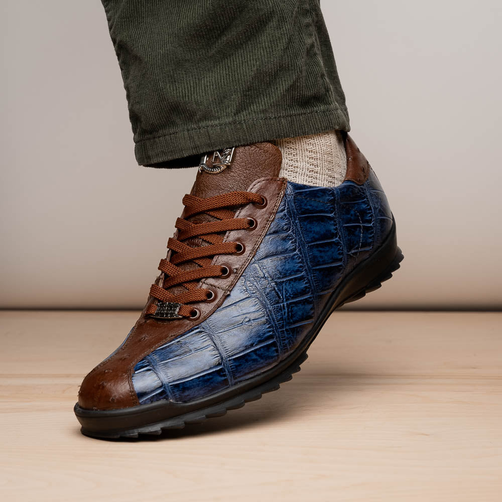 Genuine alligator and ostrich quill fashion sneaker Shoes Saulo Blue Jeans