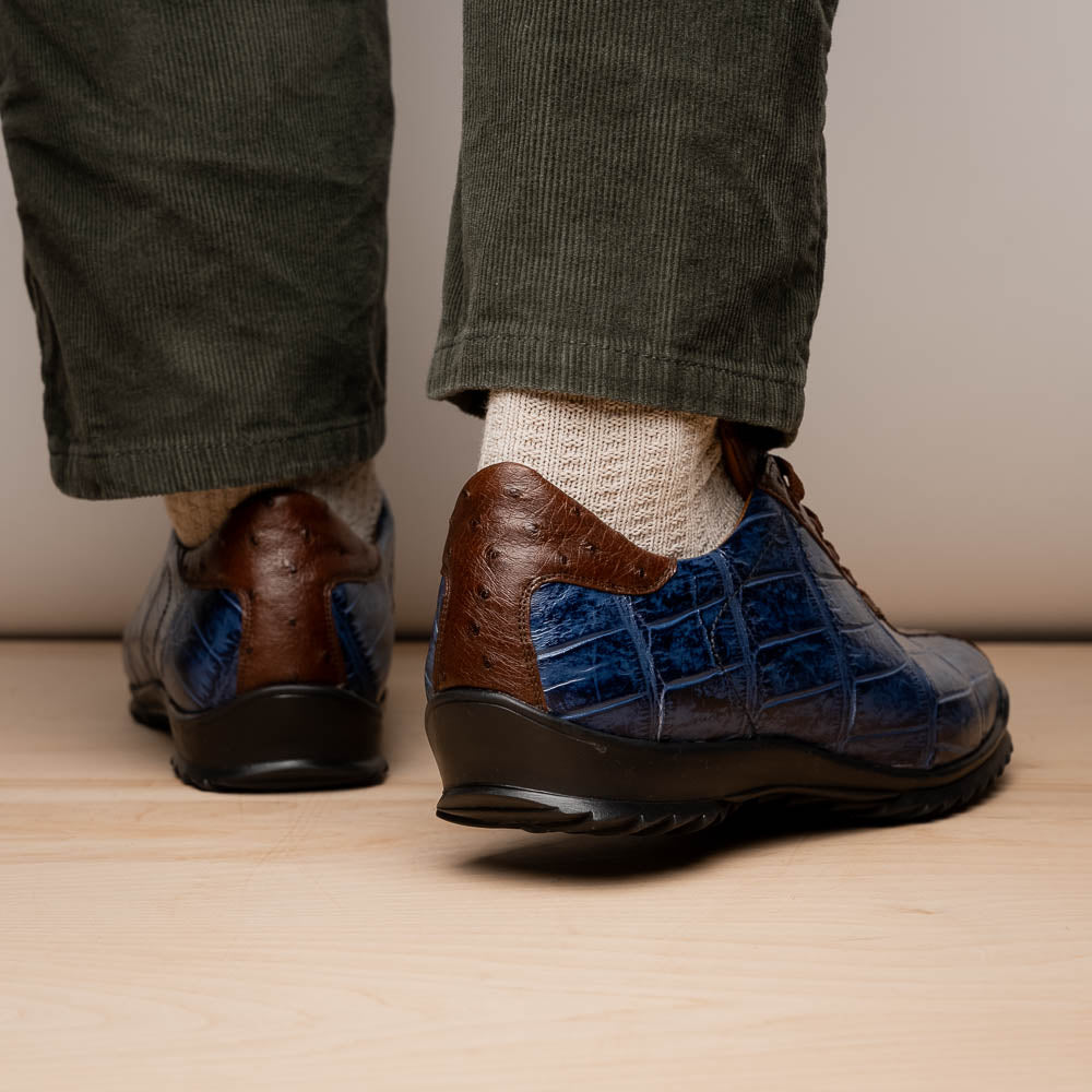 Genuine alligator and ostrich quill fashion sneaker Shoes Saulo Blue Jeans