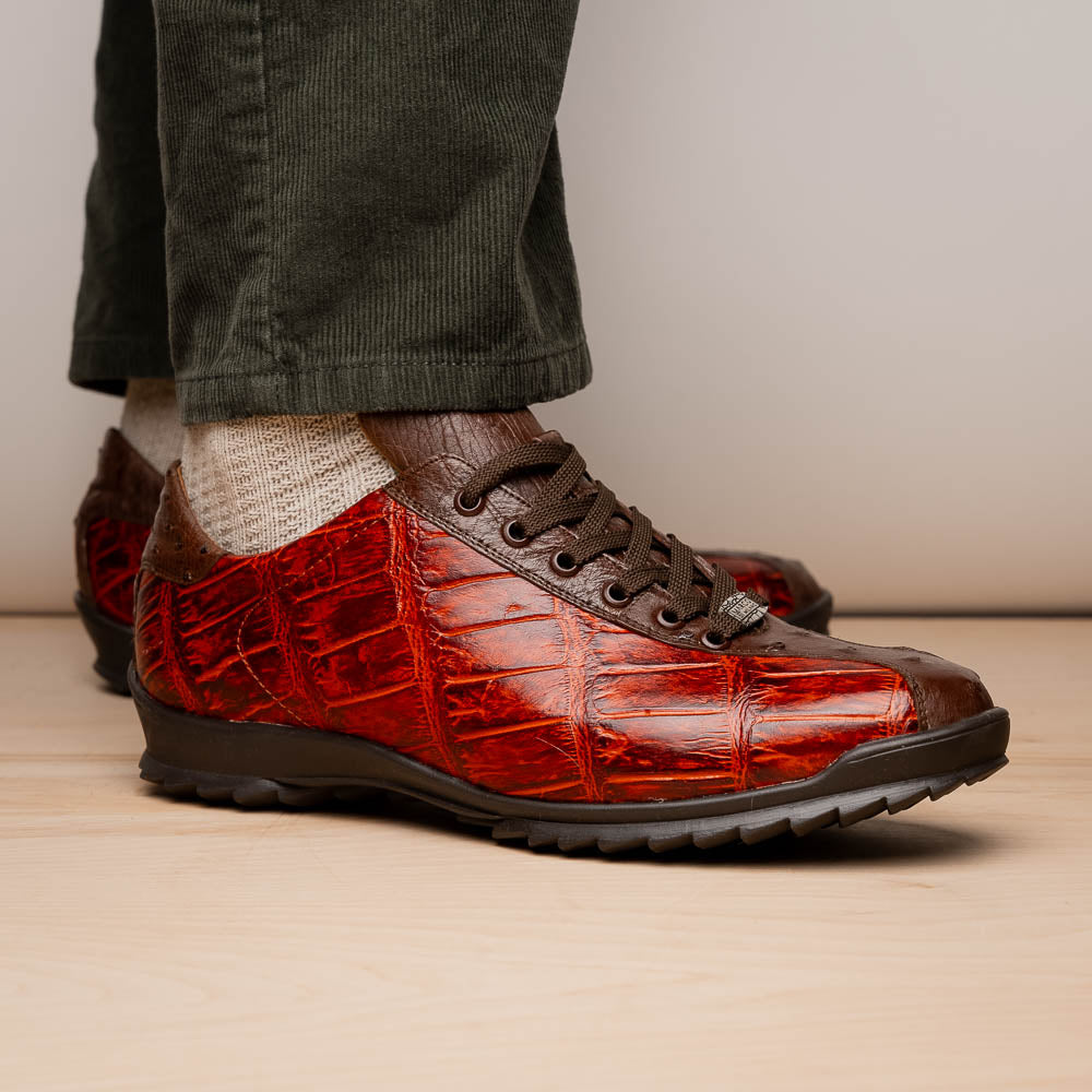 Hand painted big block alligator scales Sneaker Shoes Saulo Cognac