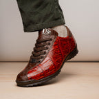 Hand painted big block alligator scales Sneaker Shoes Saulo Cognac