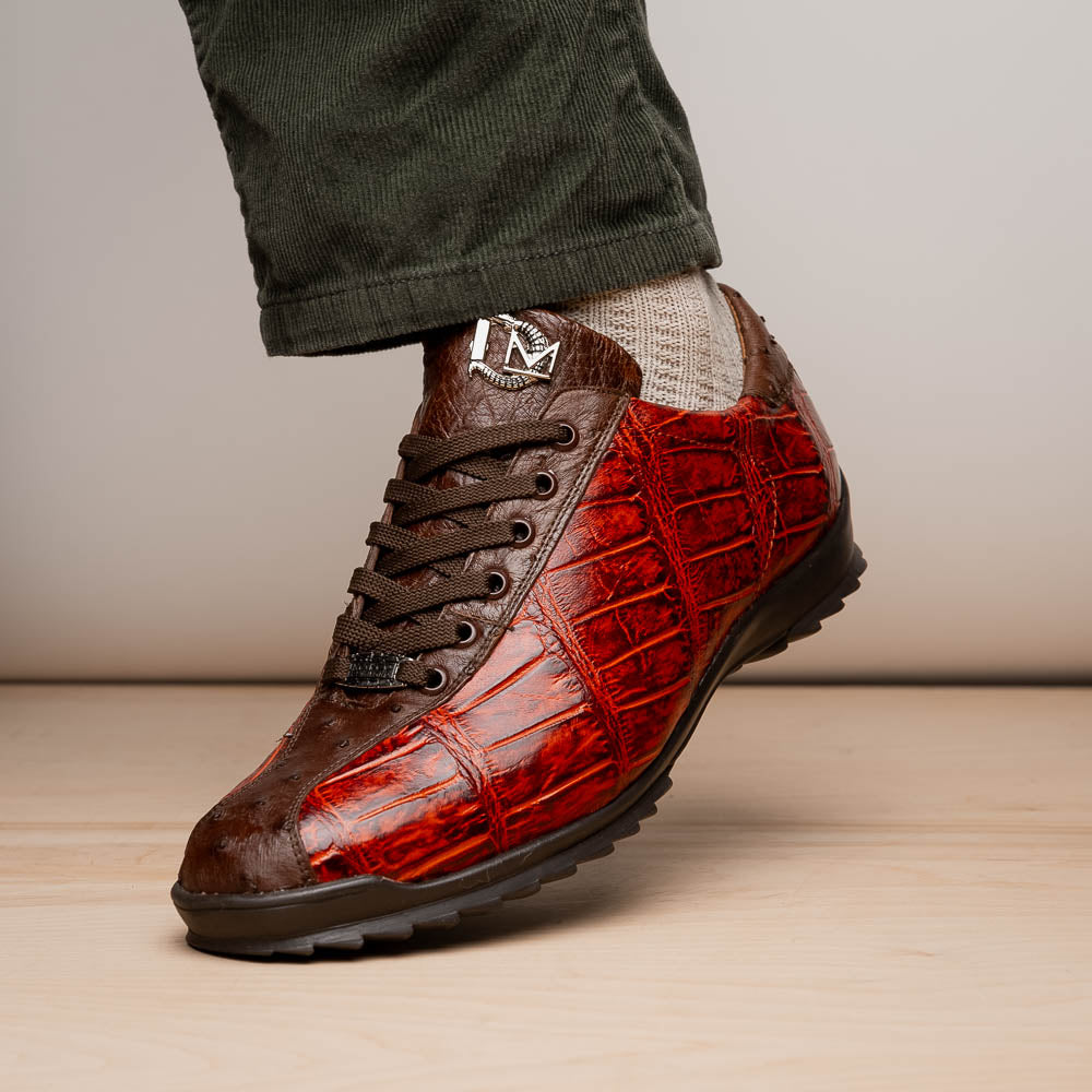 Hand painted big block alligator scales Sneaker Shoes Saulo Cognac