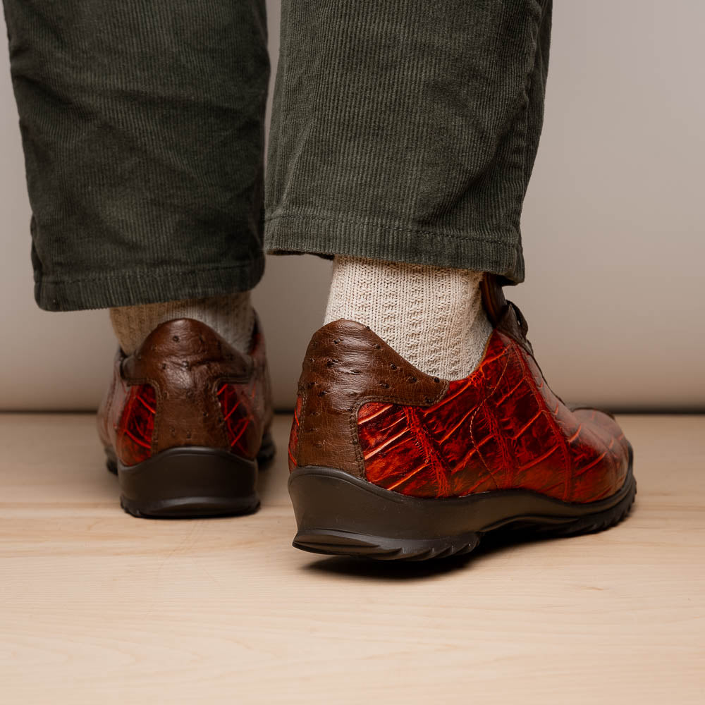 Hand painted big block alligator scales Sneaker Shoes Saulo Cognac