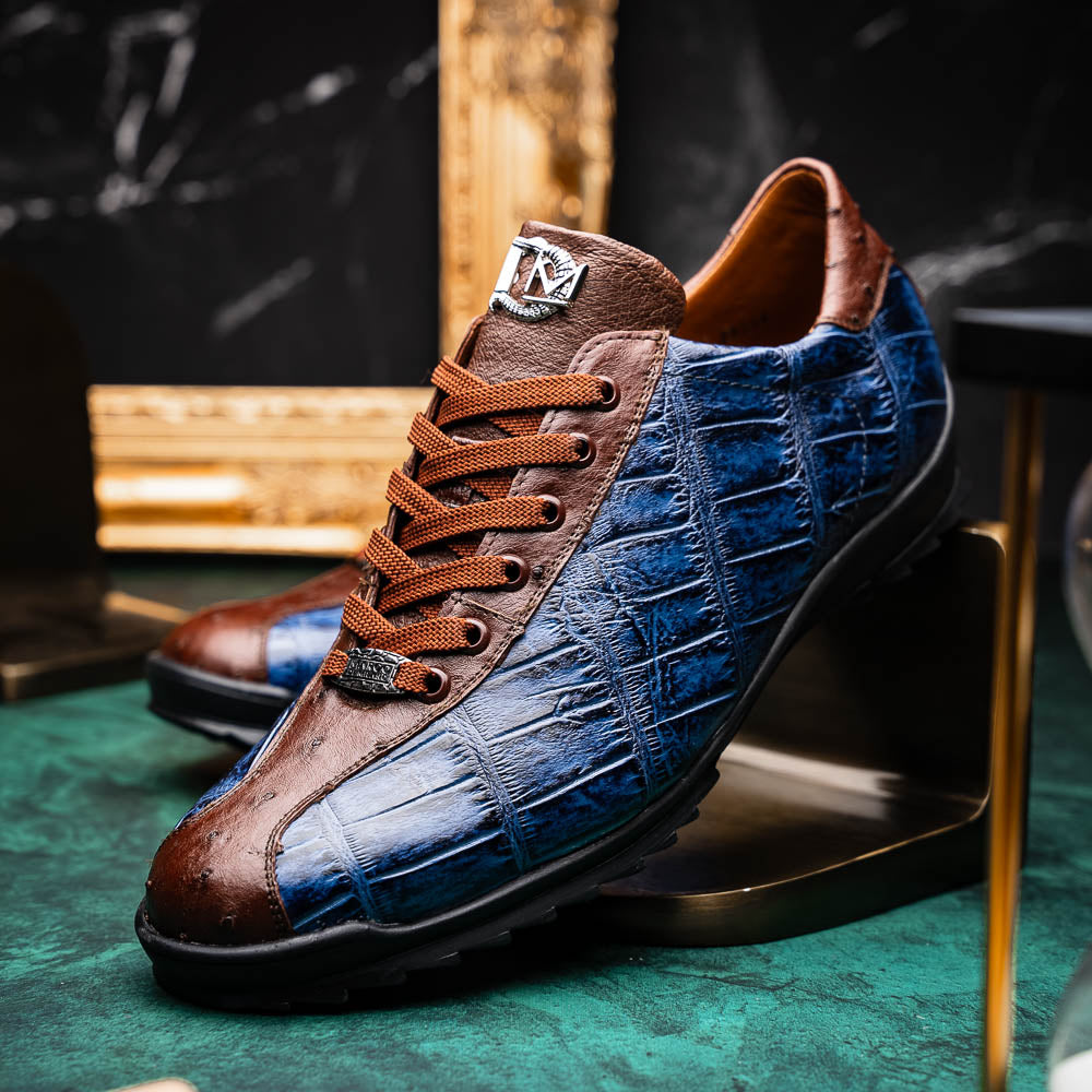 Genuine alligator and ostrich quill fashion sneaker Shoes Saulo Blue Jeans