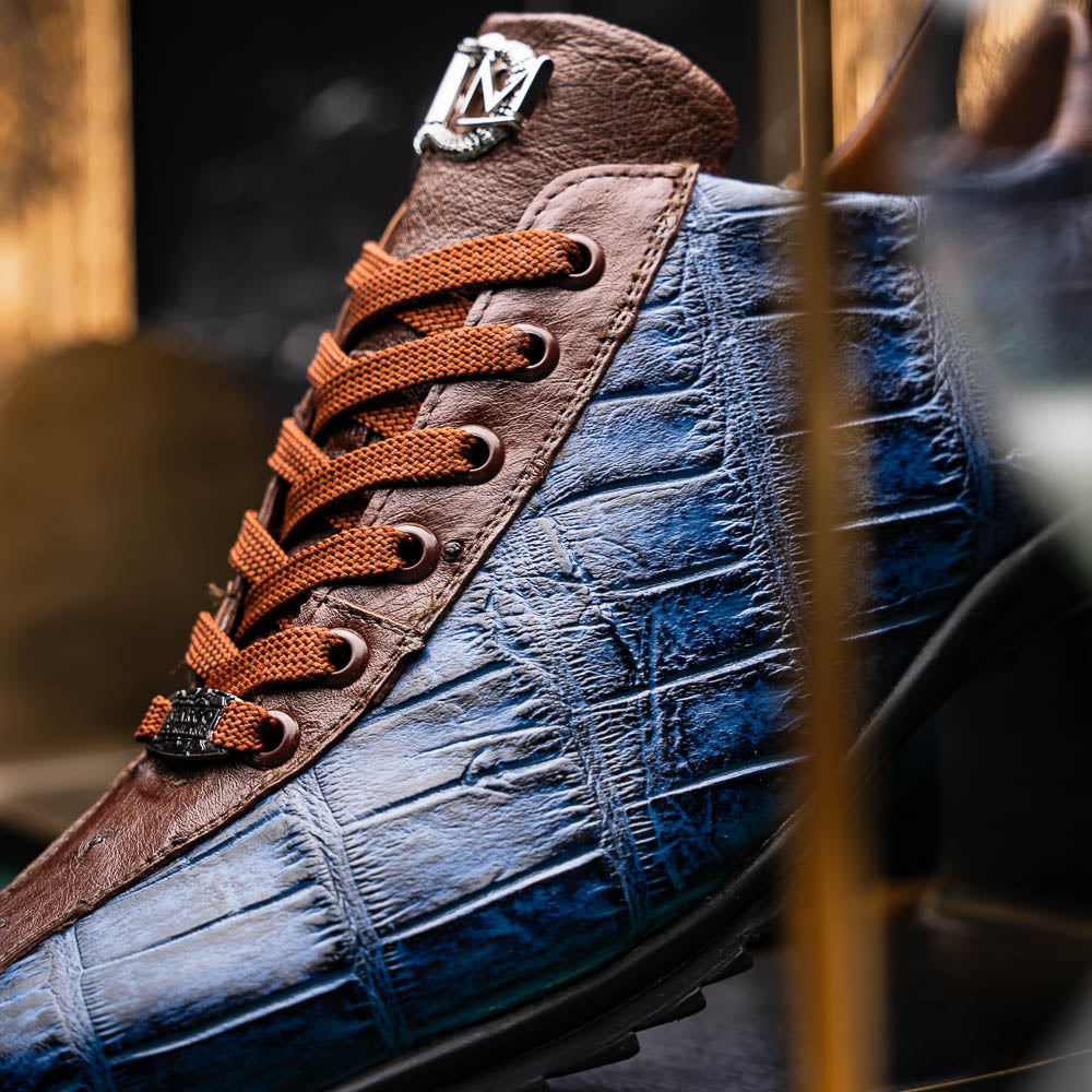 Genuine alligator and ostrich quill fashion sneaker Shoes Saulo Blue Jeans