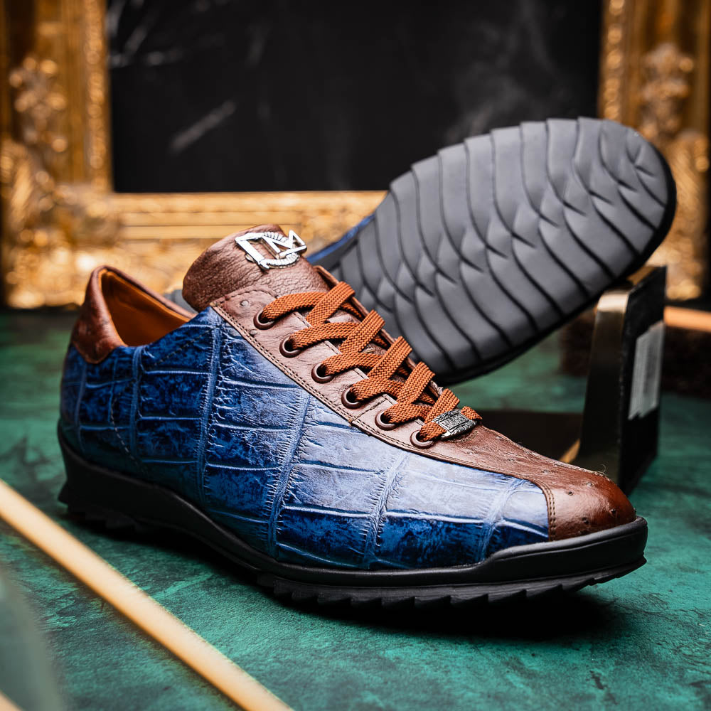 Genuine alligator and ostrich quill fashion sneaker Shoes Saulo Blue Jeans
