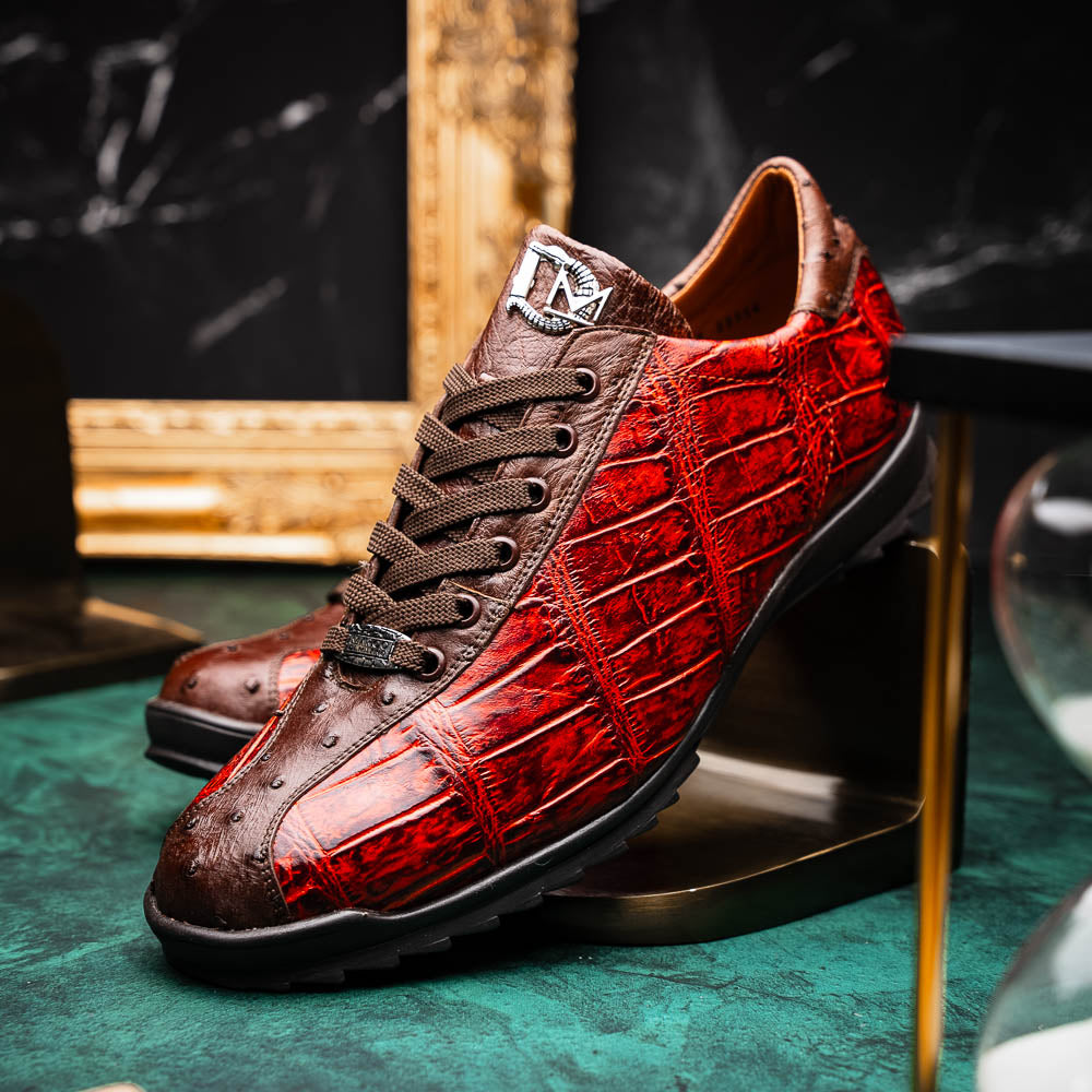 Hand painted big block alligator scales Sneaker Shoes Saulo Cognac