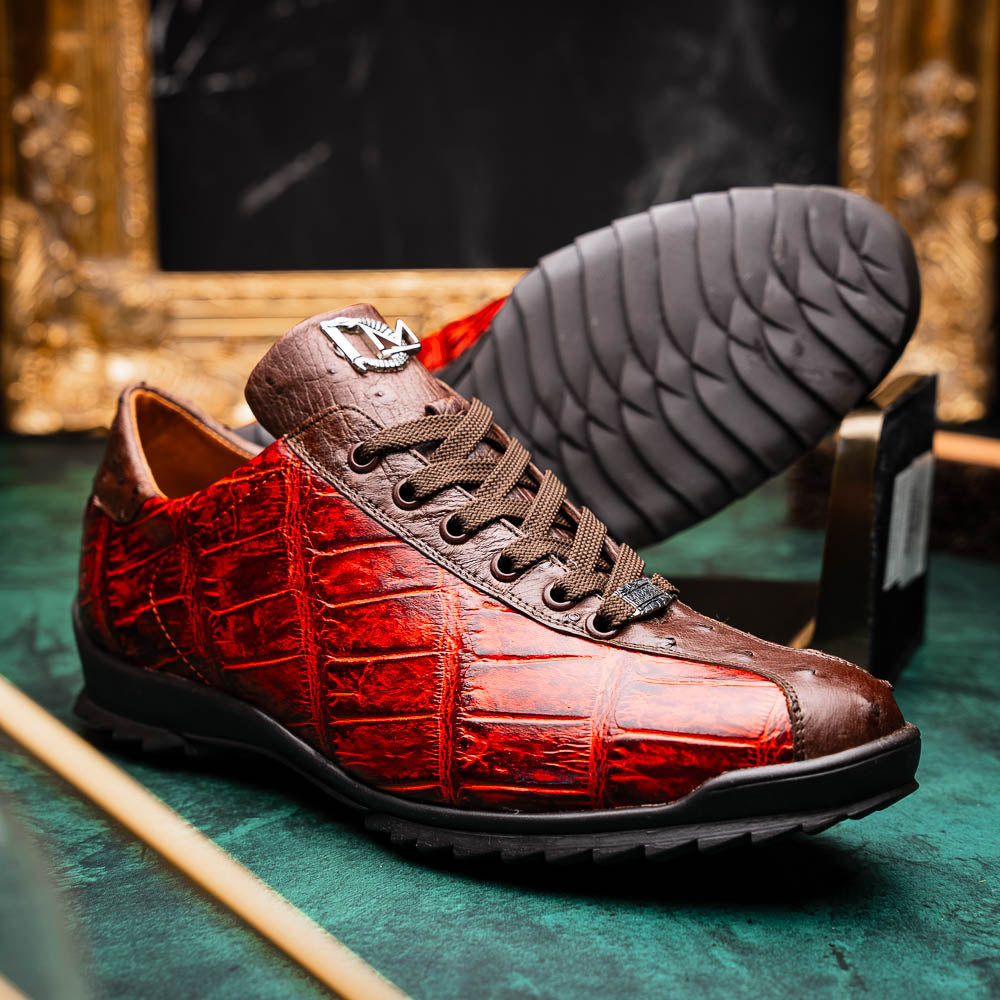 Hand painted big block alligator scales Sneaker Shoes Saulo Cognac