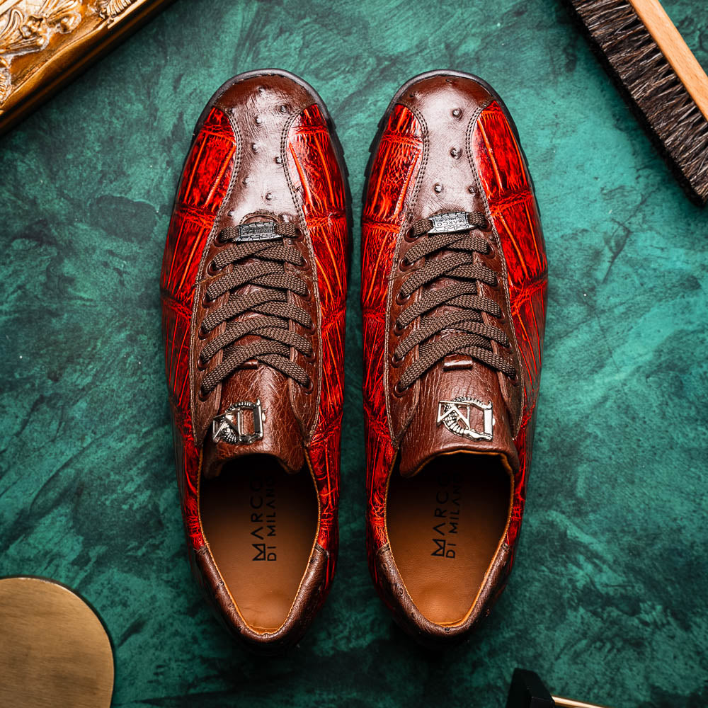 Hand painted big block alligator scales Sneaker Shoes Saulo Cognac