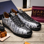 Hand painted big block alligator scales Sneaker Shoes Saulo Newspaper / Black