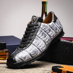 Hand painted big block alligator scales Sneaker Shoes Saulo Newspaper / Black