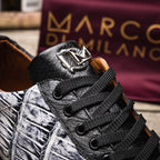Hand painted big block alligator scales Sneaker Shoes Saulo Newspaper / Black