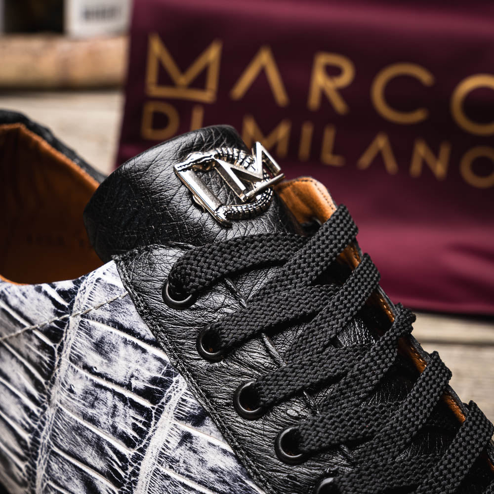 Hand painted big block alligator scales Sneaker Shoes Saulo Newspaper / Black