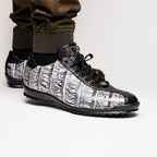 Hand painted big block alligator scales Sneaker Shoes Saulo Newspaper / Black