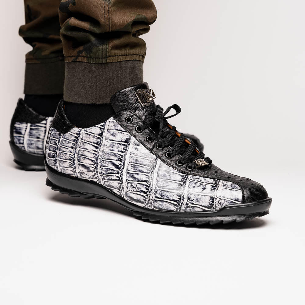 Hand painted big block alligator scales Sneaker Shoes Saulo Newspaper / Black