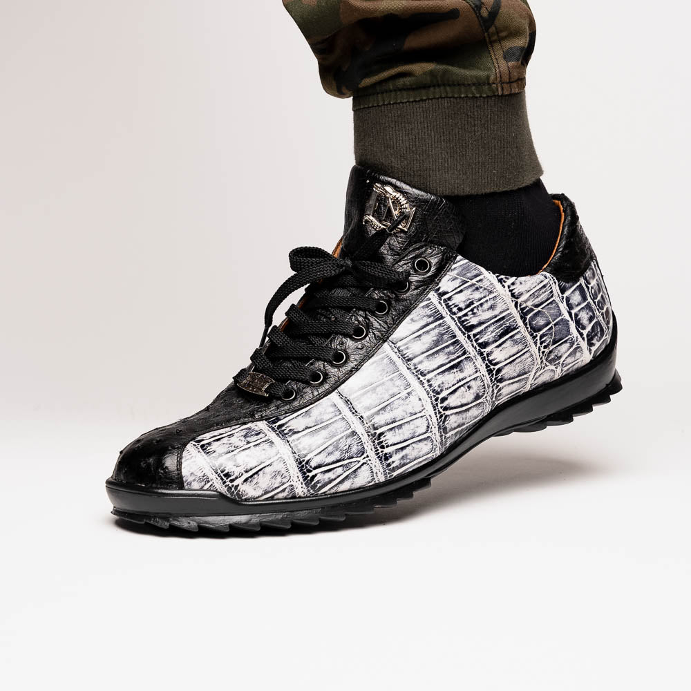 Hand painted big block alligator scales Sneaker Shoes Saulo Newspaper / Black