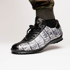 Hand painted big block alligator scales Sneaker Shoes Saulo Newspaper / Black