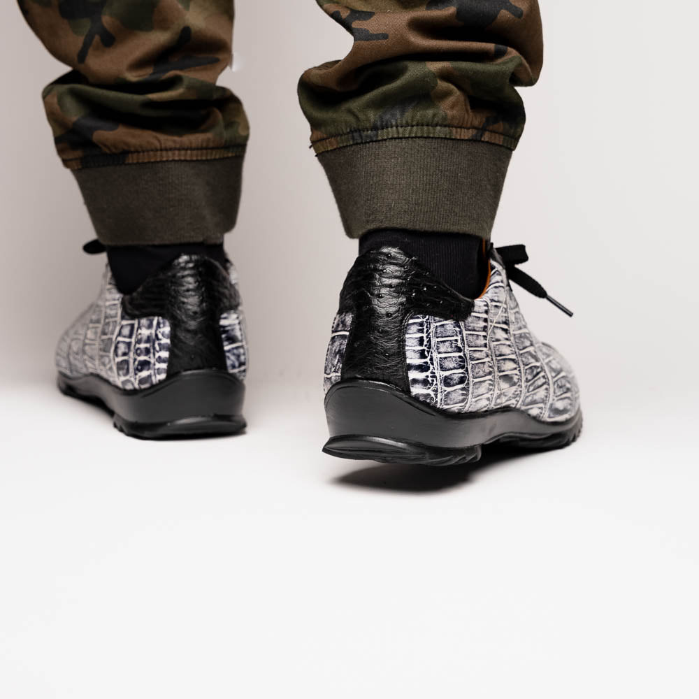 Hand painted big block alligator scales Sneaker Shoes Saulo Newspaper / Black