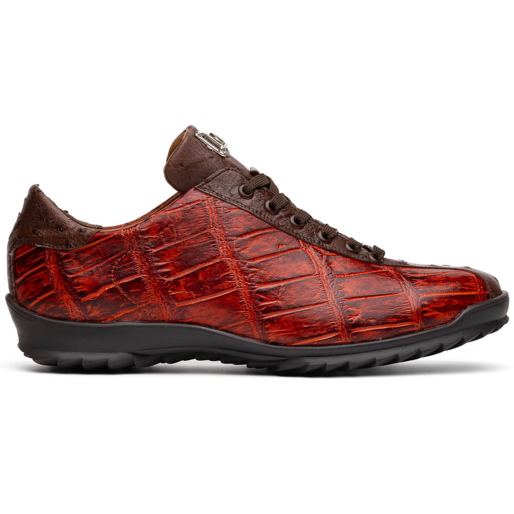 Hand painted big block alligator scales Sneaker Shoes Saulo Cognac