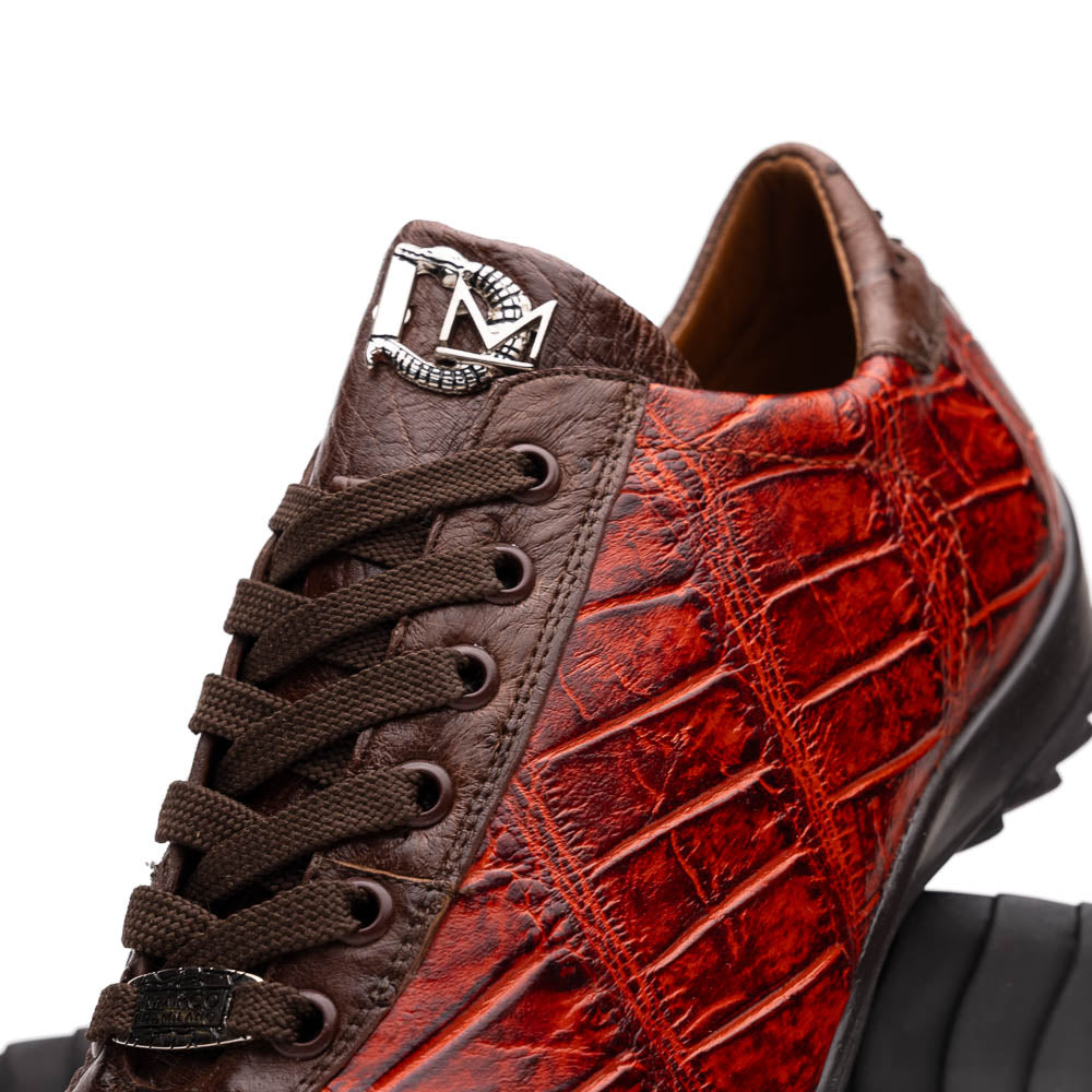 Hand painted big block alligator scales Sneaker Shoes Saulo Cognac