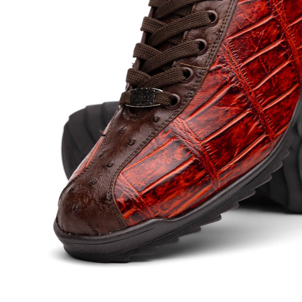 Hand painted big block alligator scales Sneaker Shoes Saulo Cognac