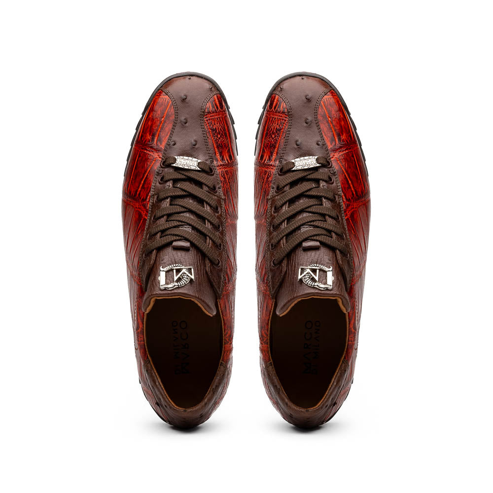 Hand painted big block alligator scales Sneaker Shoes Saulo Cognac