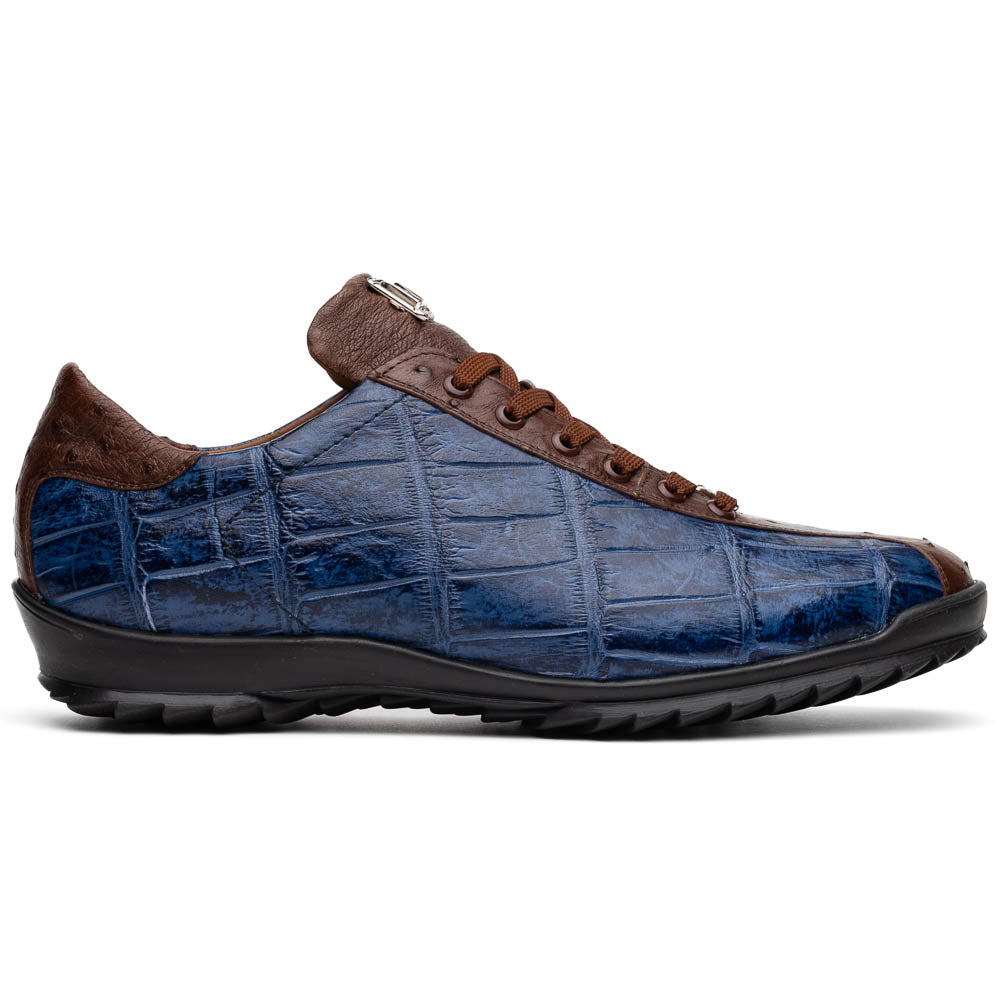 Genuine alligator and ostrich quill fashion sneaker Shoes Saulo Blue Jeans
