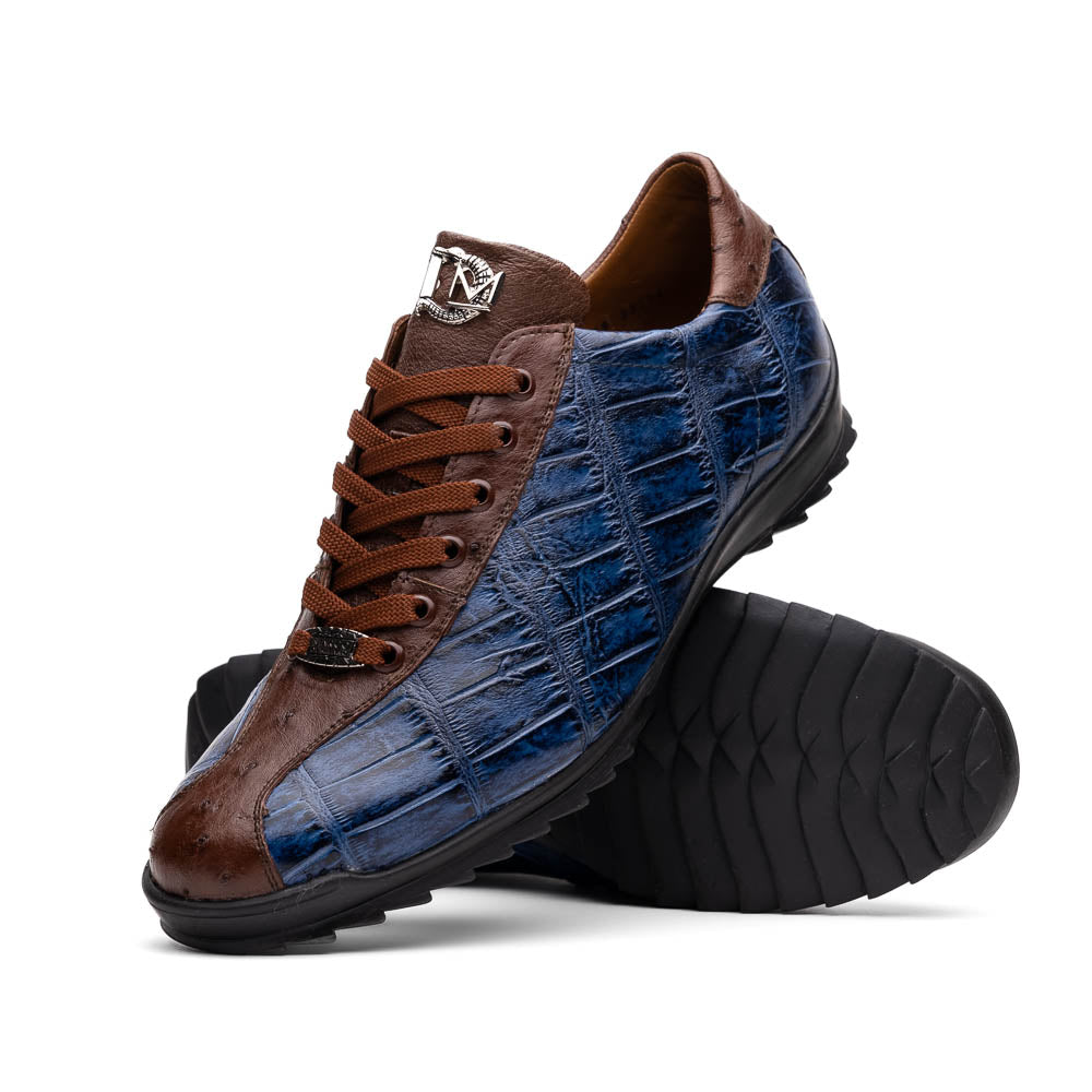 Genuine alligator and ostrich quill fashion sneaker Shoes Saulo Blue Jeans