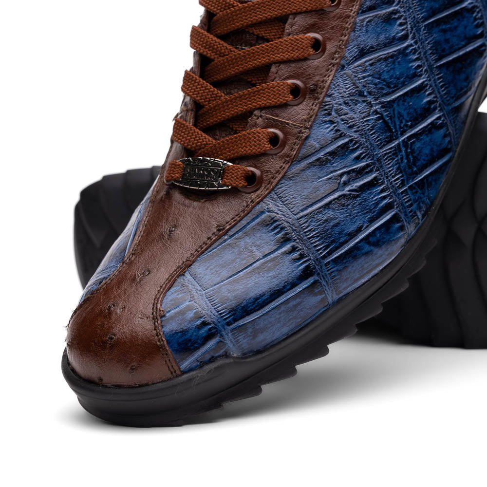 Genuine alligator and ostrich quill fashion sneaker Shoes Saulo Blue Jeans