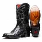 SAVANNAH  Genuine Ostrich Skin Cowboy Boot from the Western Collection Black