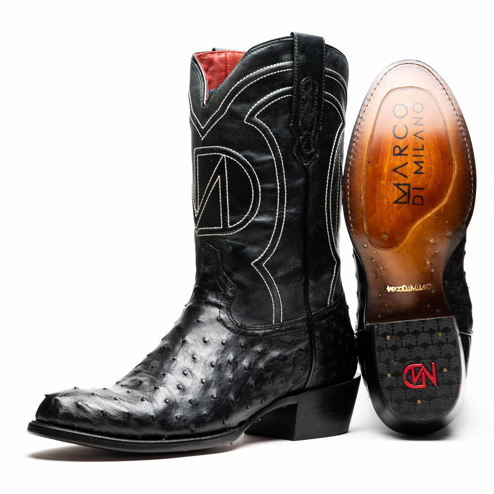 SAVANNAH  Genuine Ostrich Skin Cowboy Boot from the Western Collection Black