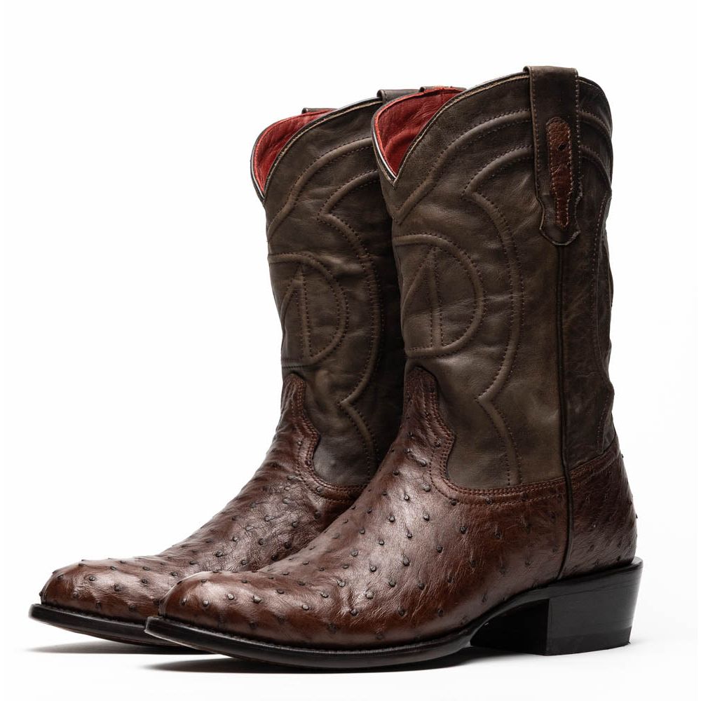 SAVANNAH Genuine Ostrich Skin Cowboy Boot from the Western Collection Kango Tabac