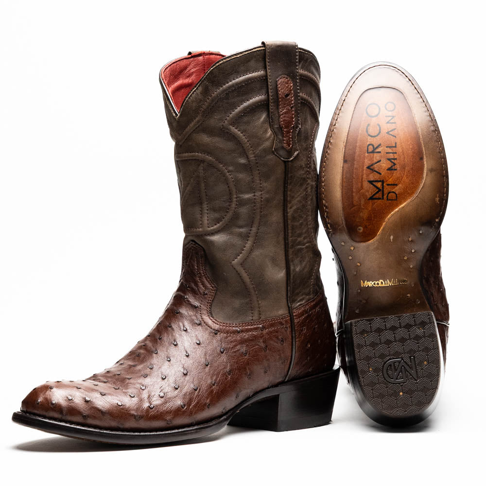 SAVANNAH Genuine Ostrich Skin Cowboy Boot from the Western Collection Kango Tabac