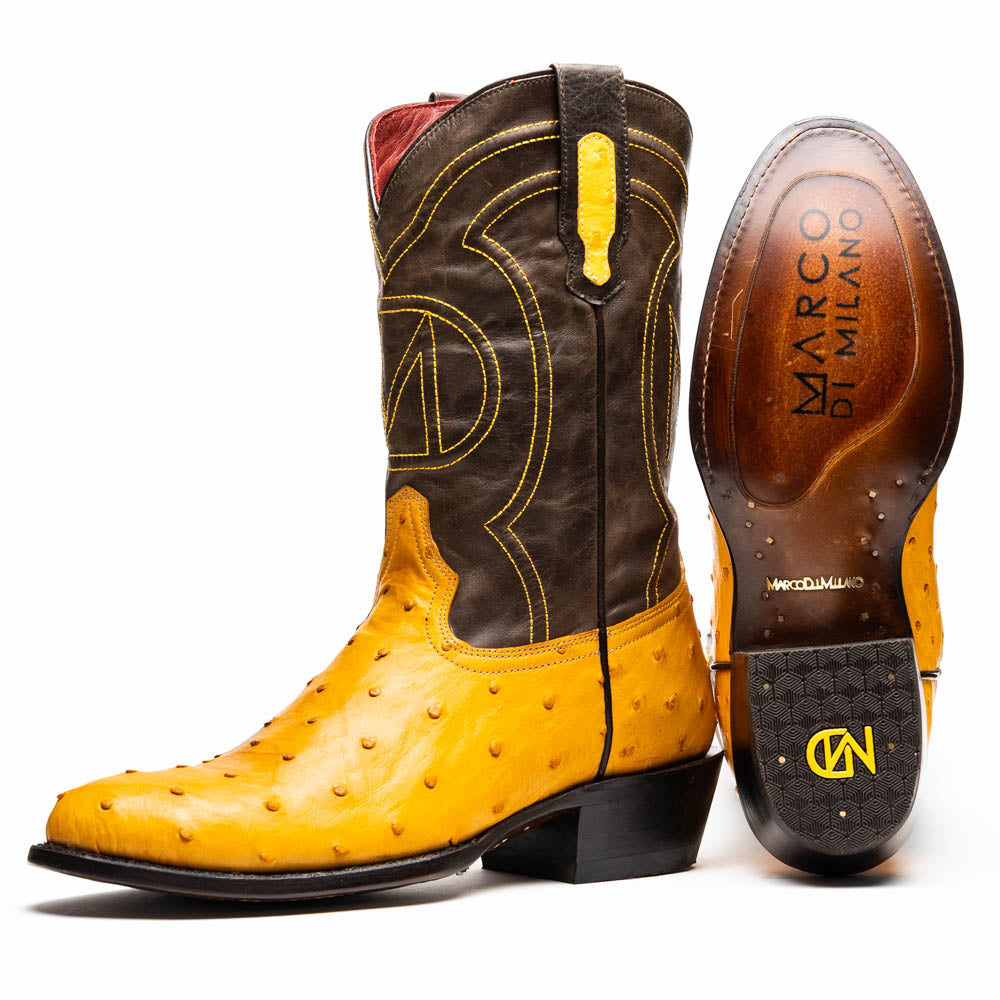 SAVANNAH Genuine Ostrich Skin Cowboy Boot from the Western Collection Buttercup