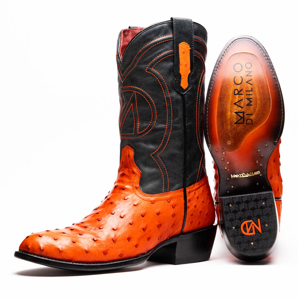 SAVANNAH  Genuine Ostrich Skin Cowboy Boot from the Western Collection Orange