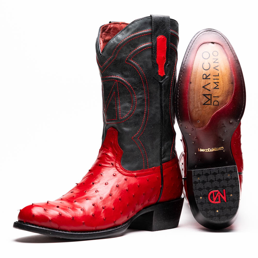 SAVANNAH Genuine Ostrich Skin Cowboy Boot from the Western Collection Red
