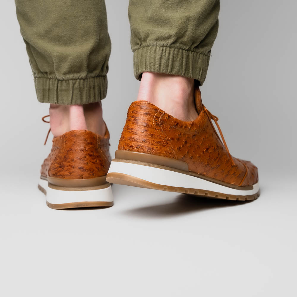 genuine ostrich quill fashion sneaker Shoes Scanno Antique Cognac