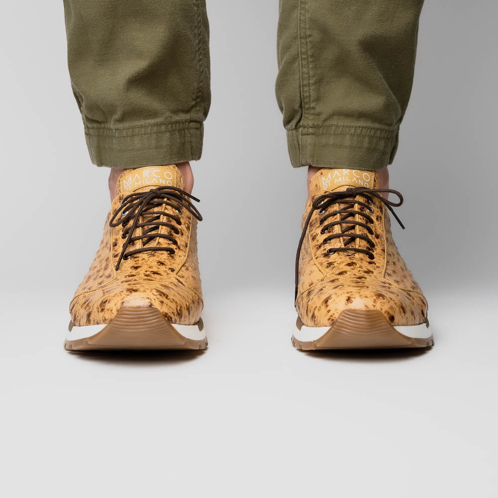 Hand painted genuine ostrich quil Sneaker Shoes Scanno Antique Orix