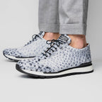 Hand painted genuine ostrich quill Sneaker Shoes Scanno Newspaper gray