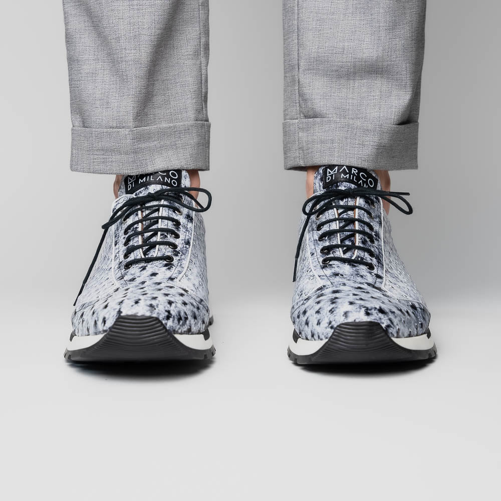 Hand painted genuine ostrich quill Sneaker Shoes Scanno Newspaper gray