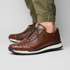 Hand painted genuine ostrich quill Sneaker Shoes Scanno Antique Brown