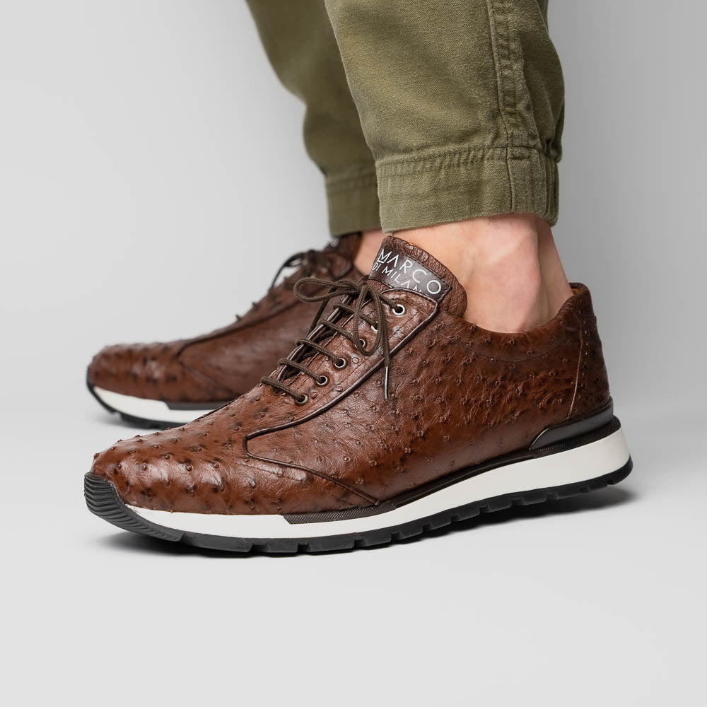 Hand painted genuine ostrich quill Sneaker Shoes Scanno Antique Brown