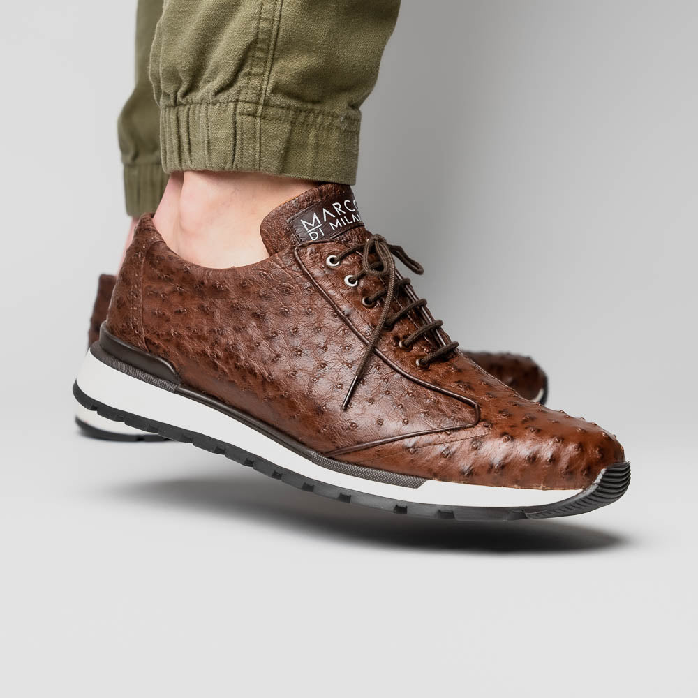 Hand painted genuine ostrich quill Sneaker Shoes Scanno Antique Brown