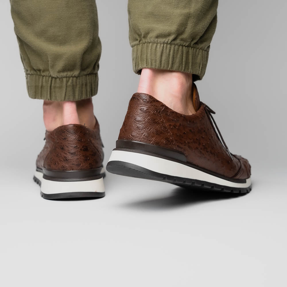 Hand painted genuine ostrich quill Sneaker Shoes Scanno Antique Brown