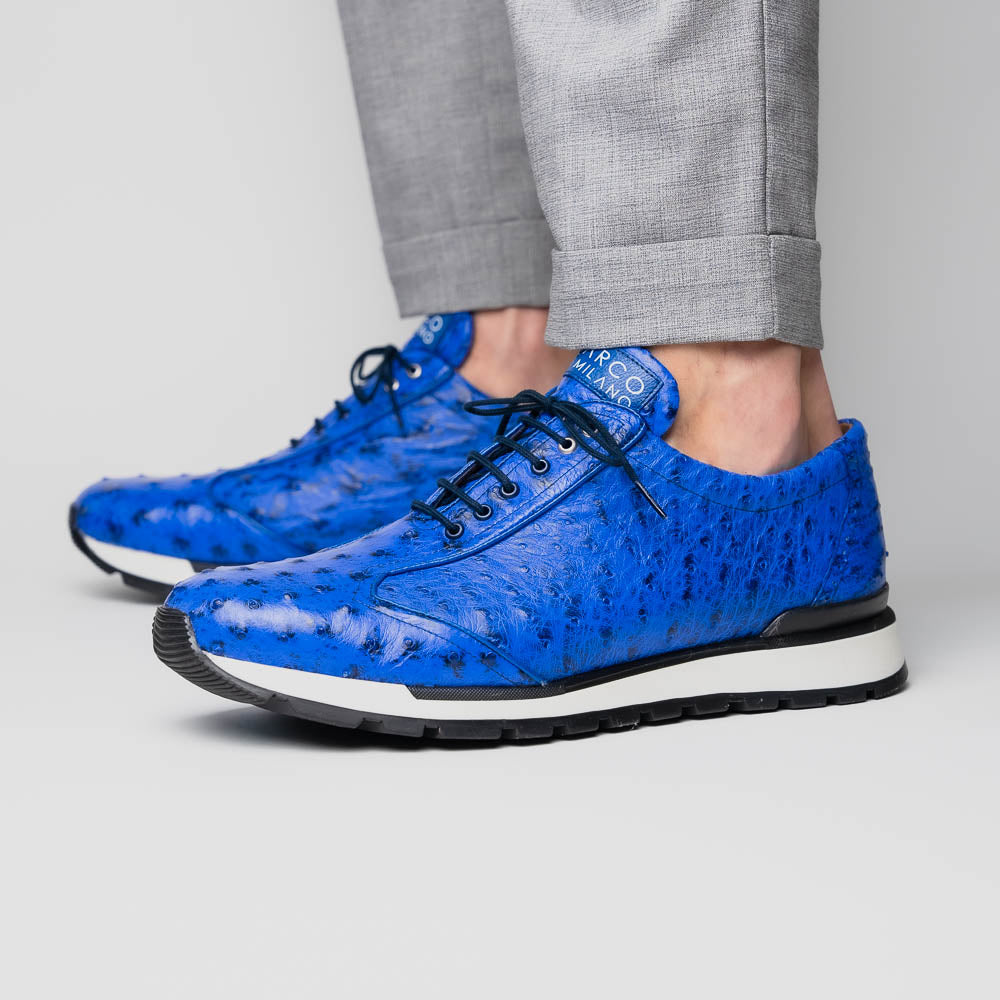 Hand painted genuine ostrich quill Sneaker Shoes Scanno Electric Blue