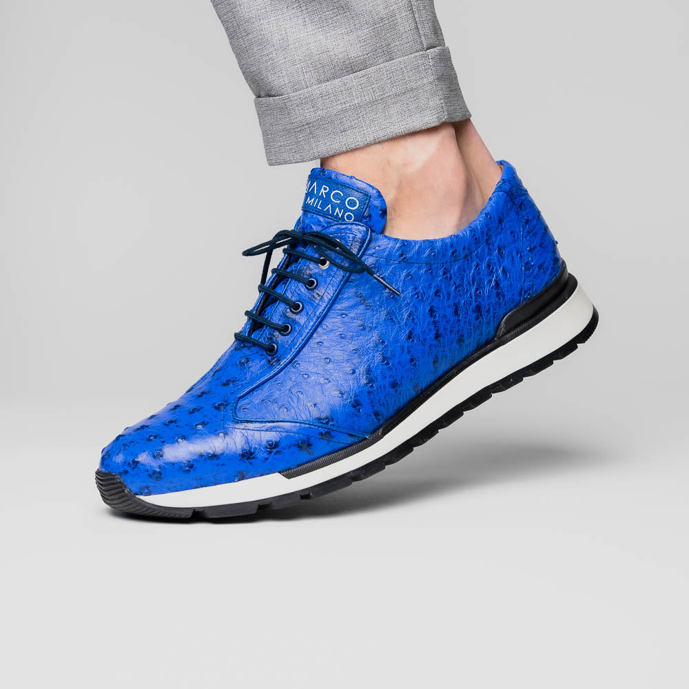 Hand painted genuine ostrich quill Sneaker Shoes Scanno Electric Blue