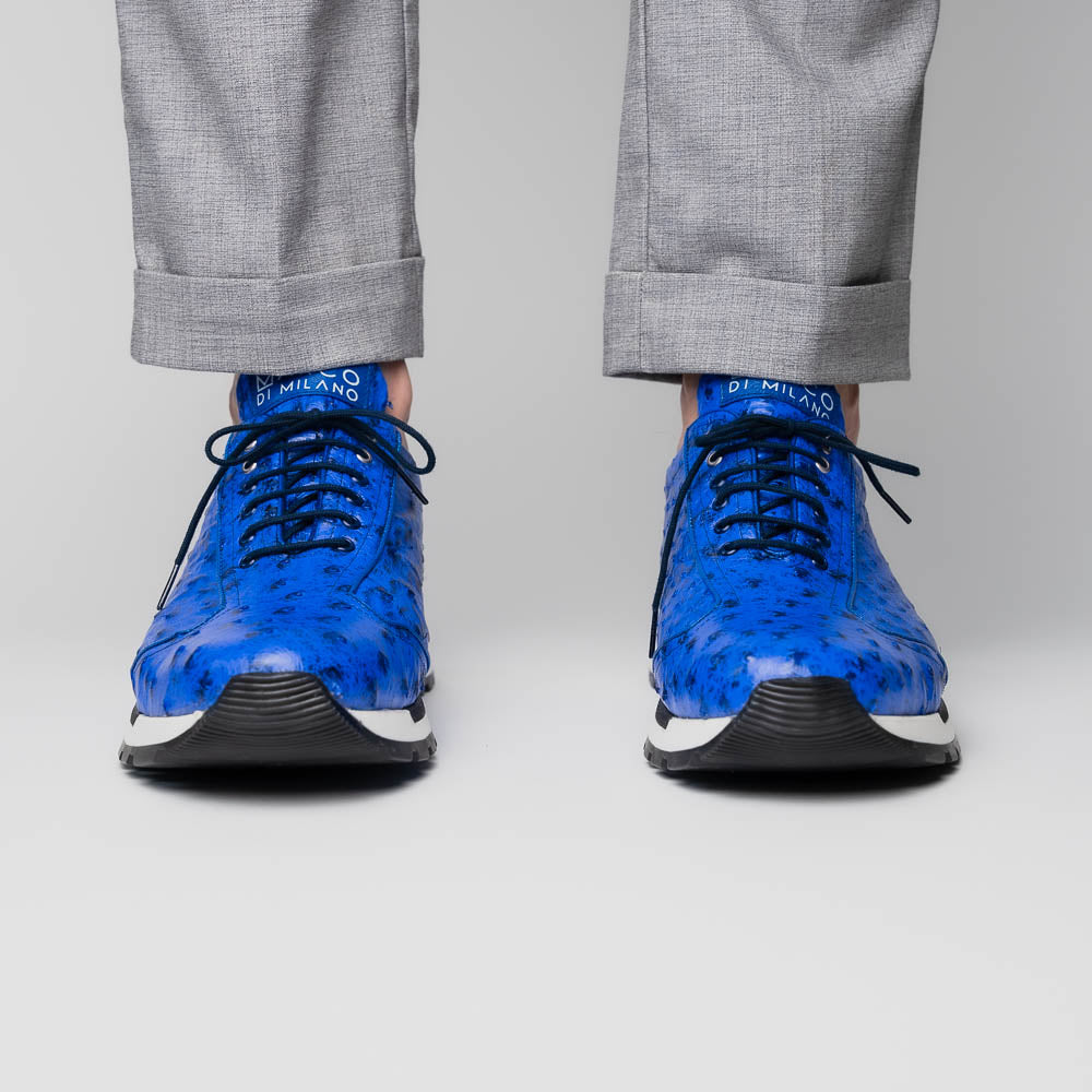 Hand painted genuine ostrich quill Sneaker Shoes Scanno Electric Blue