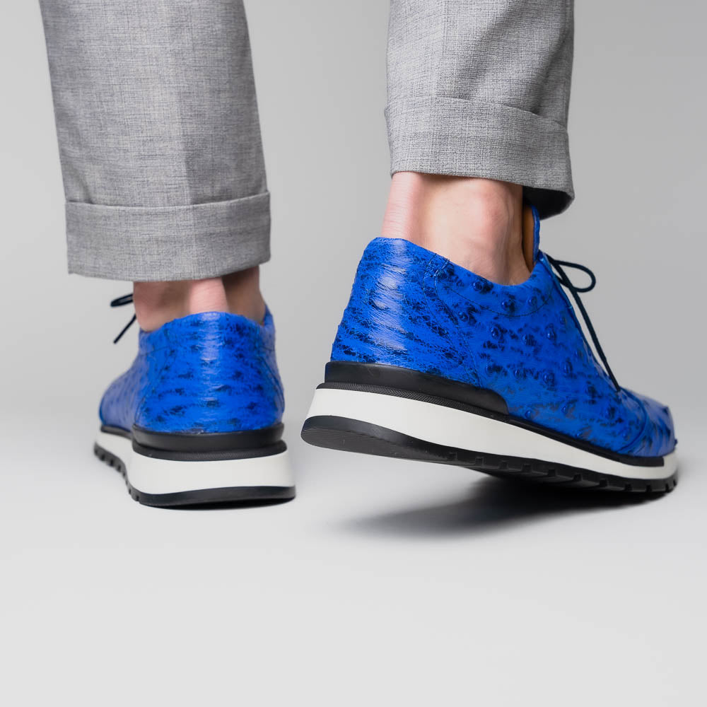 Hand painted genuine ostrich quill Sneaker Shoes Scanno Electric Blue